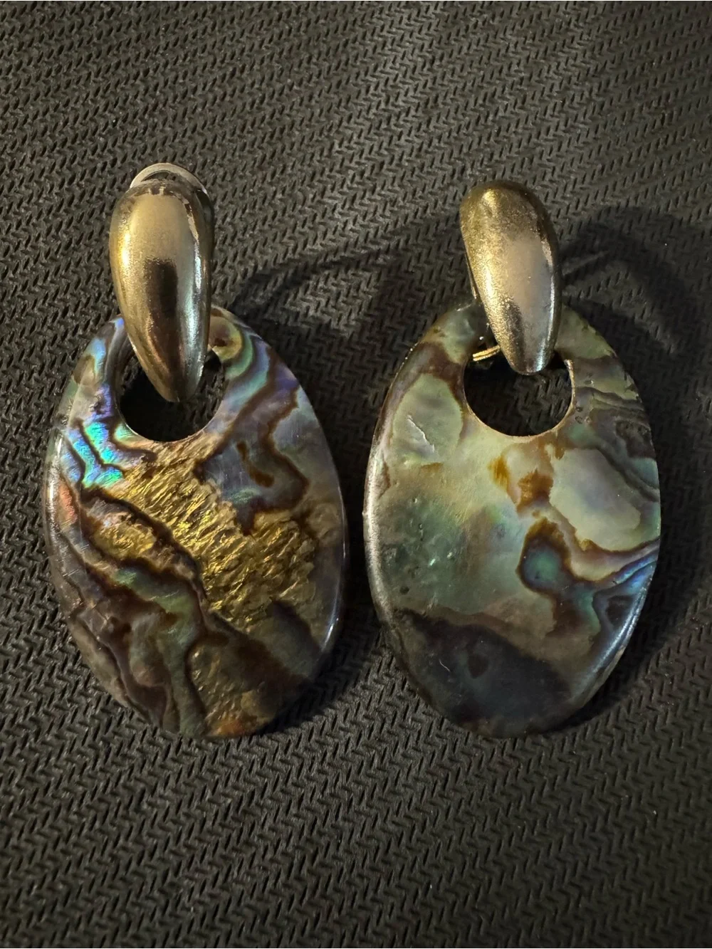 Vintage Abalone Shell Drop Earrings Blue-Green